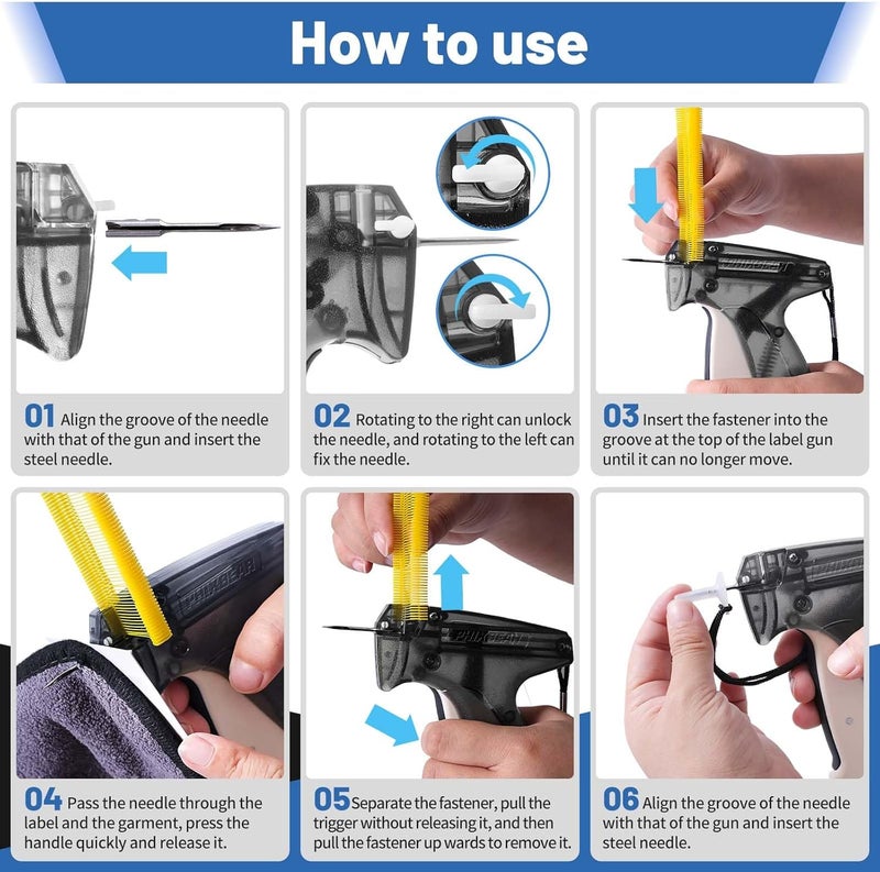 PHIXBEAR Stronge Steel Needle Tagging Gun for Clothing, Price Tag Attacher Gun with 1100pcs Colorful Fasteners 2 inch for Manufacturers, Retailers, Consignment, Yard Sales, Garage Sales - Image 4